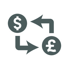Dollar, pound, money exchange icon. Gray color Vector graphics.