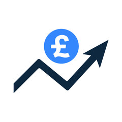 Pound sterling growth chart icon. Editable vector isolated on a white background.