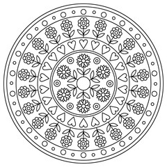 Mandala. Coloring page. Black and white vector illustration.