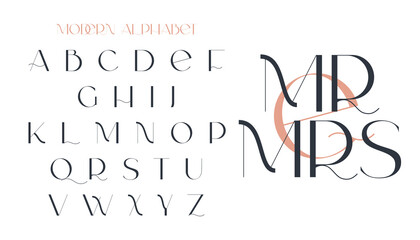 Modern sans serif elegance font. Classic minimal high contrast wedding font. Uppercase only. Vector illustration.