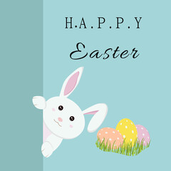 Easter rabbit, easter Bunny. Vector illustration with painted eggs and bunny.