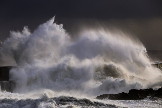big wave during a storm in Porto, Portugal