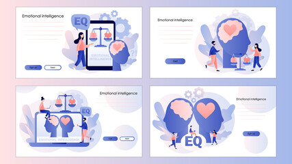 Emotional intelligence. Heart and brain on scales as symbol of balance. Screen template for mobile smart phone, landing page, template, ui, web, mobile app, poster, banner, flyer. Vector illustration