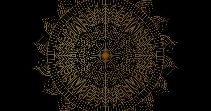 Abstract ornamental digital hand drawn gold color mandala footage. Floral vintage decorative element's oriental Islamic pattern