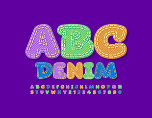 Vector Denim Alphabet. Colorful Jeans Font. Creative textile Letters and Numbers set