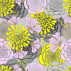 Tuinposter Seamless floral pattern, vector. Hand draw plants. © NATALYA
