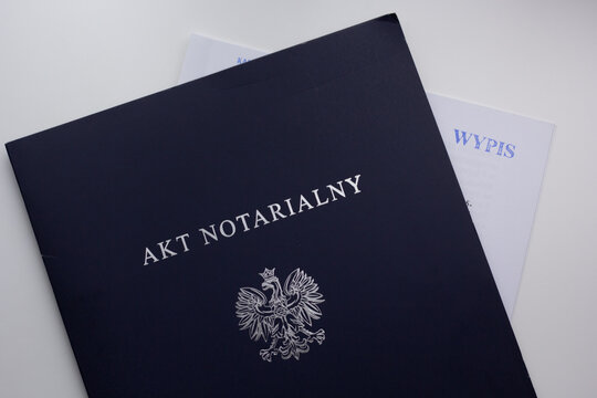 Closeup of a copy of notary act in Polish (akt notarialny).