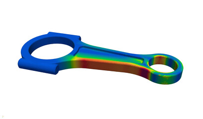 3D Illustration. Side on view Von Mises engineering stress plot of an engine connecting rod © Mathew