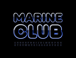 Vector premium logo Marine Club with modern Font. Metal and Black Alphabet Letters and Numbers set