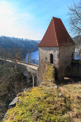 Fototapeta na wymiar The medieval castle Zvikov in the winter time
