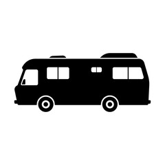 Motorhome icon. Black silhouette. Side view. Vector flat graphic illustration. The isolated object on a white background. Isolate.