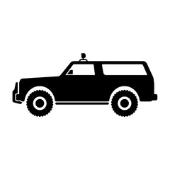 SUV icon. Off-road vehicle. Black silhouette. Side view. Vector flat graphic illustration. The isolated object on a white background. Isolate.