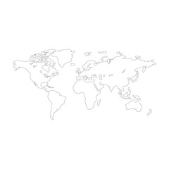 World map vector modern. Earth map vector outline silhouette isolated on white background. Flat map template for website pattern, annual report, infographics. Travel worldwide, map silhouette backdrop