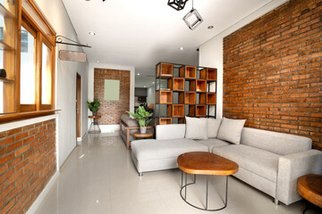Modern industrial living room interior of real home