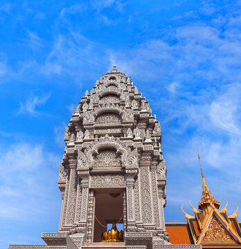 Sanctuary of Princess Norodom Kantha Bopha with golden lotus near Silver Pagoda in Phnom Penh, Cambodia