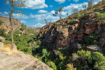 Rock formations in Pinnacles National Park in California, the destroyed remains of an extinct...