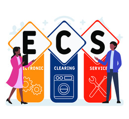 Flat design with people. ECS - Electronic Clearing Service. acronym, business concept background.   Vector illustration for website banner, marketing materials, business presentation, online