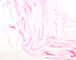 Pink, pastel, and white liquid marble texture. Handmade acrylic colors abstract background.