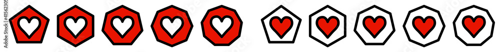 Poster heart icon in polygons with different number of edges. love or like sign
