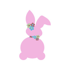 Creative minimal Happy Easter design the rabbit pink  inside of home line with colorful eggs around the composition shows message Happy easter and stay home. 