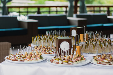Catering table set service at restaurant before party