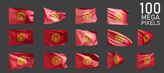 Kyrgyzstan flag isolated - various realistic renders of the waving flag on grey background - object 3D illustration