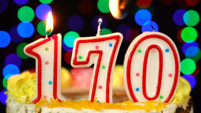 Number 170 Happy Birthday Cake With Burning Candles Topper.
