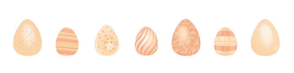 vector image. Easter dyed, decorated eggs. Delicate pastel colors