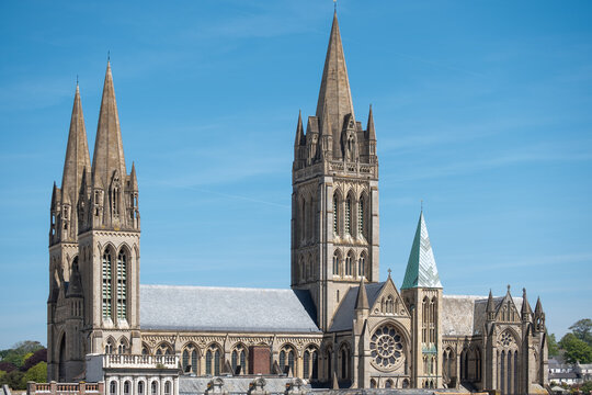 Truro cathedral cornwall England uk with blue sky 