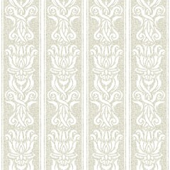 Seamless pattern with classic floral ornament. White flowers, leaves on a light gray-brown background. Texture of canvas, coarse weaving of thread, burlap, flax. Endlessly repeating print of wallpaper