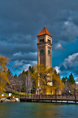Fototapeta premium Clock tower in Riverfront Park, site of the 1974 World's Fair, in Spokane, Washington state, USA.