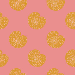 Pale tones seamless pattern with wild nature yellow water lily ornament. Pink background. Lake nature print.