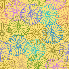Colorful vector decorative geometric floral ornament seamless pattern in pastel colors