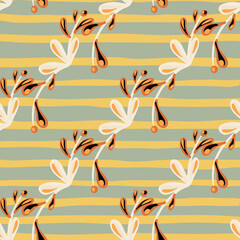 Abstract nature seamless pattern with branches ornament. Striped background.