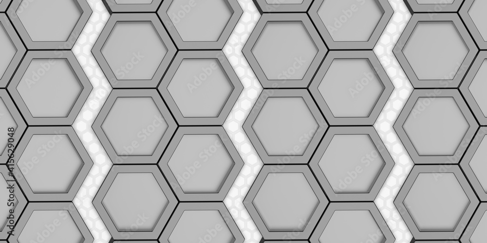 Poster geometric hexagon polygon pattern glossy hexagonal honeycomb 3d illustration hexagonal frame futuris