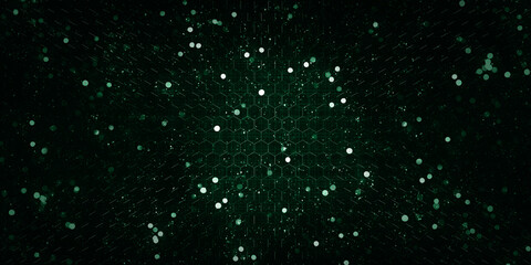 Hexagons and bokeh Honeycomb hexagon glitter bokeh 3d illustration hexagon frame Futuristic abstract background