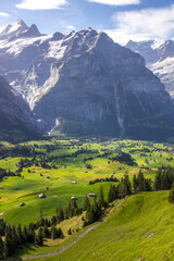The Grindewald Valley in Switzerland on a sunny day