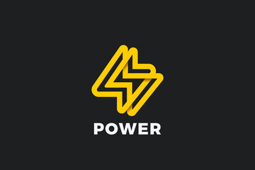 Flash Energy Logo Lightning Bolt Looped geometric design vector template Linear Outline style. Infinite Power Battery Logotype concept icon.