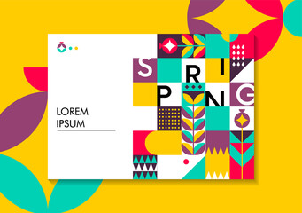 Landing page template for spring promotions. Abstract geometric flat illustration with flowers