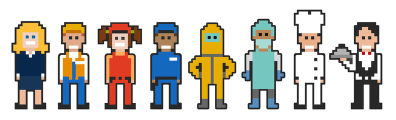 Pixel career characters design set.Vector illustration.