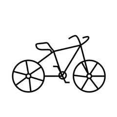 Bicycle icon, minimalistic black sketch, simple vector image on a white background for the logo of bike transport stores, healthy lifestyle theme, way of transportation. Stock illustration, isolated.