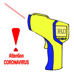 Yellow laser thermometer showing 38.0 degrees, the inscription 