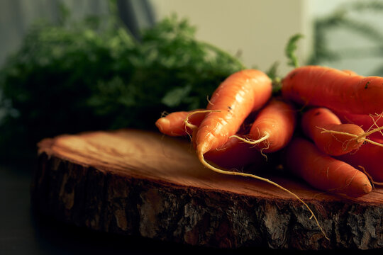 bunch of clean young carrots with tops
