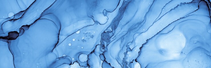 Oil Water Texture. Ink Flow Background. Blue