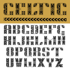 Author s stylish celtic font with patterns. Celtic knot.