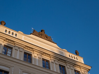 Sculptural pediment of a building in Prague