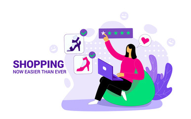 Online shopping illustration concept vector, A beautiful girl buying shoes from online shop 