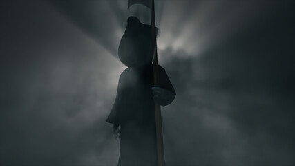 3d rendered illustration of Halloween Death Grim Reaper Idle in Scary Foggy Background. High quality 3d illustration
