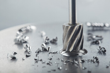 Milling сutter make sink in hole in steel billet. Locksmith work.