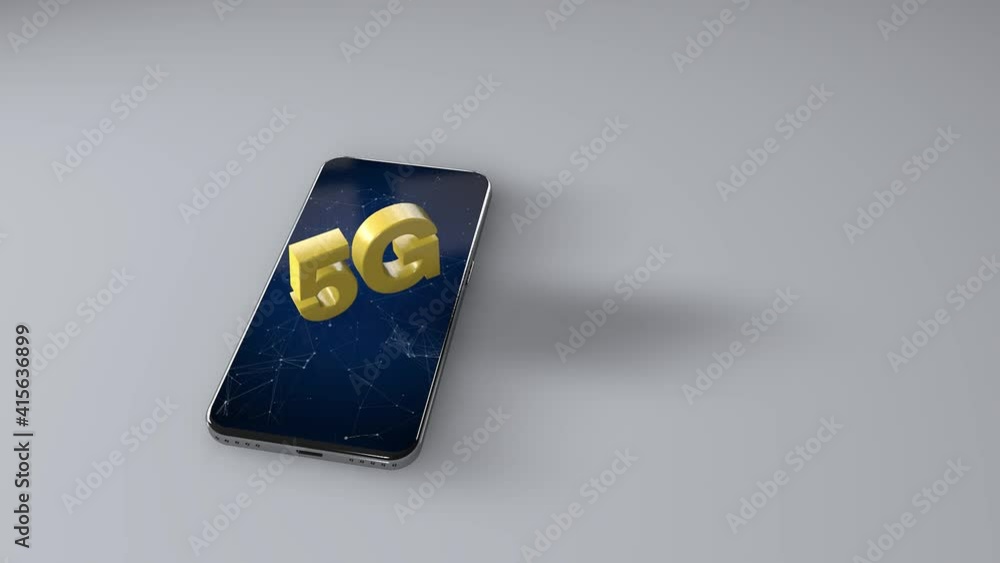 Poster 5g network. 3d smartphone with mobile internet animation. high speed internet.